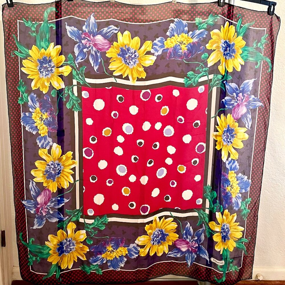 Tiffany & Co. Flower Pattern Silk Scarf- 53 x 53